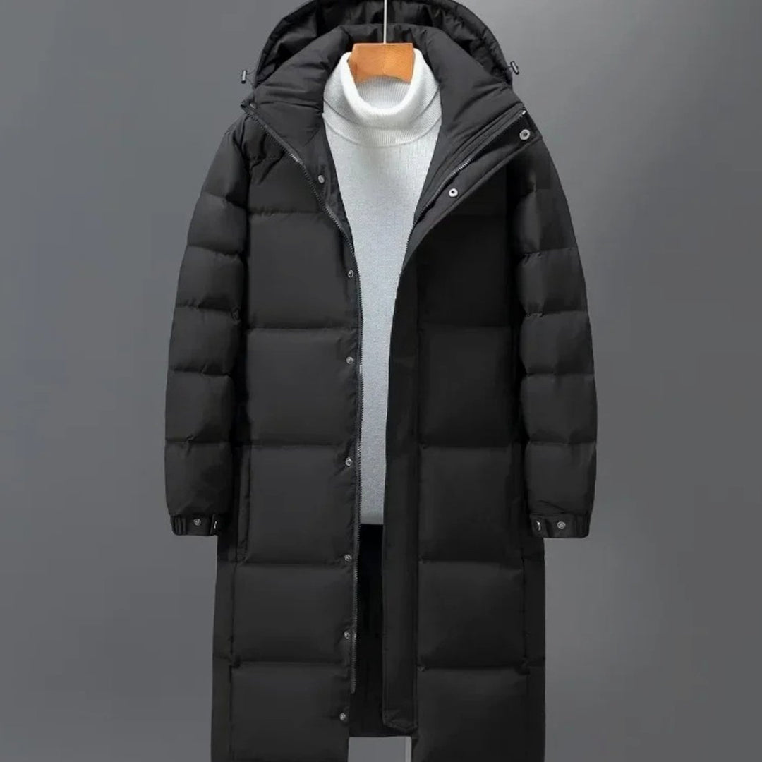 Men's Long Quilted Hooded Puffer Winter Coat