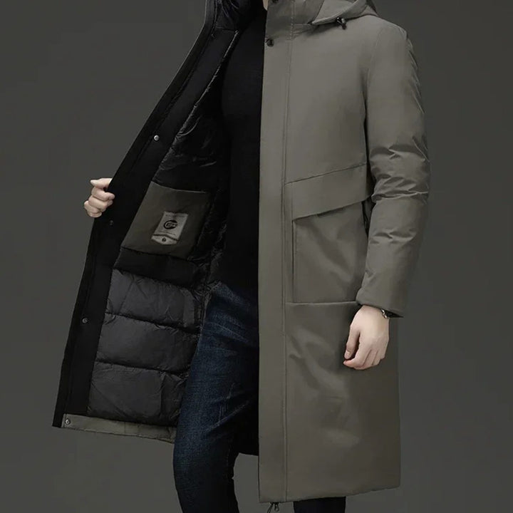 Men's Long Quilted Hooded Winter Parka Coat