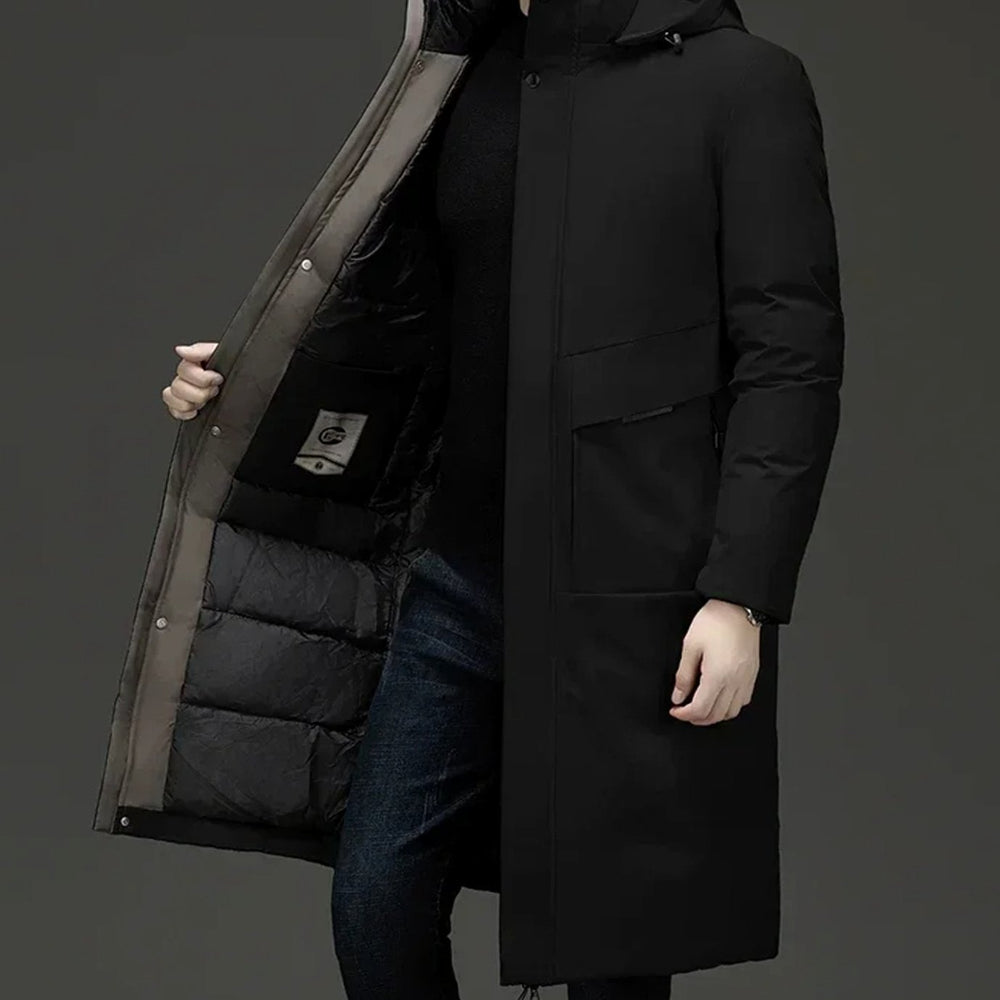 Men's Long Quilted Hooded Winter Parka Coat