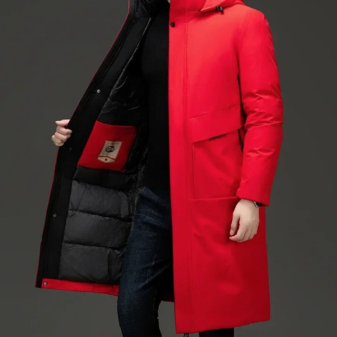 Men's Long Quilted Hooded Winter Parka Coat