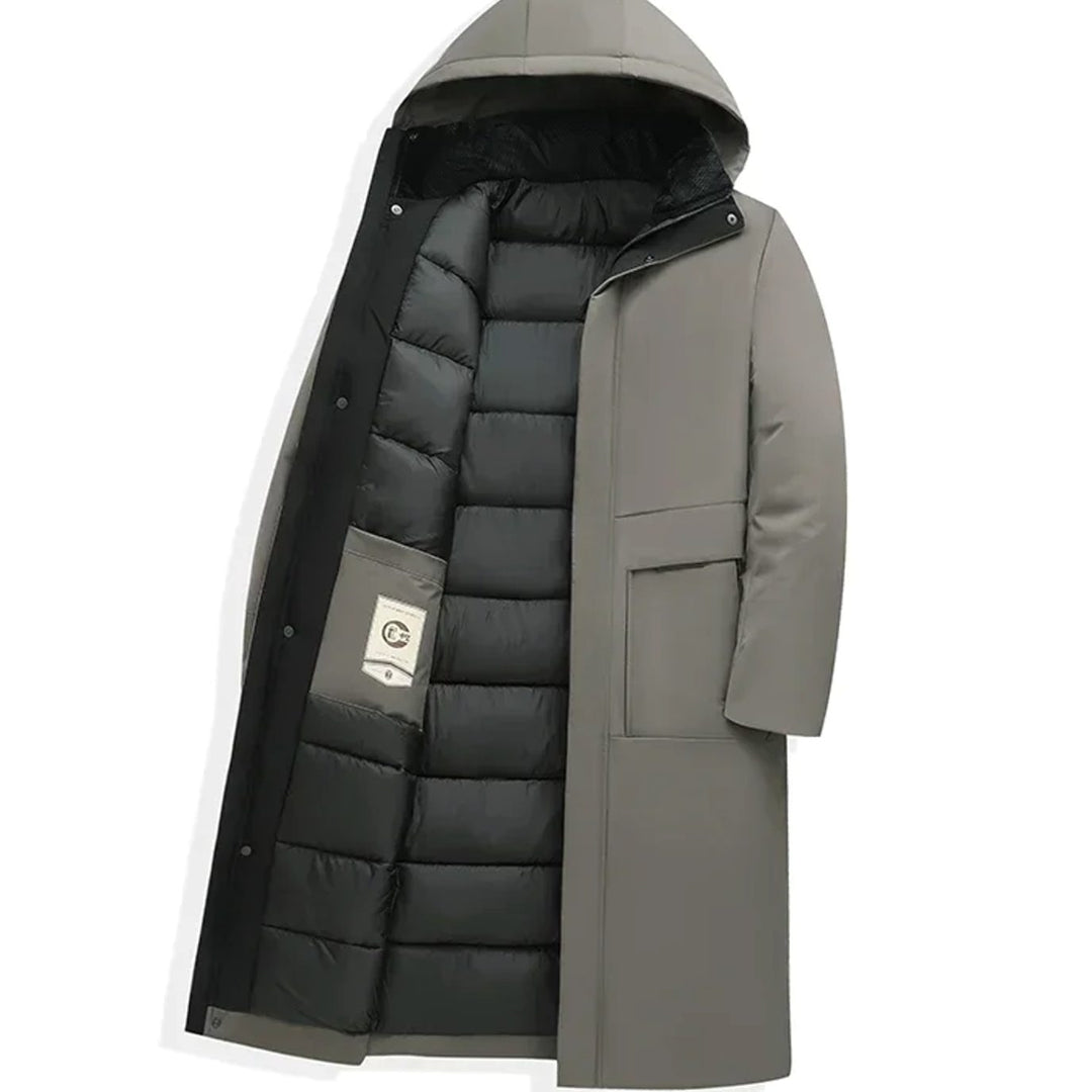 Men's Long Quilted Hooded Winter Parka Coat