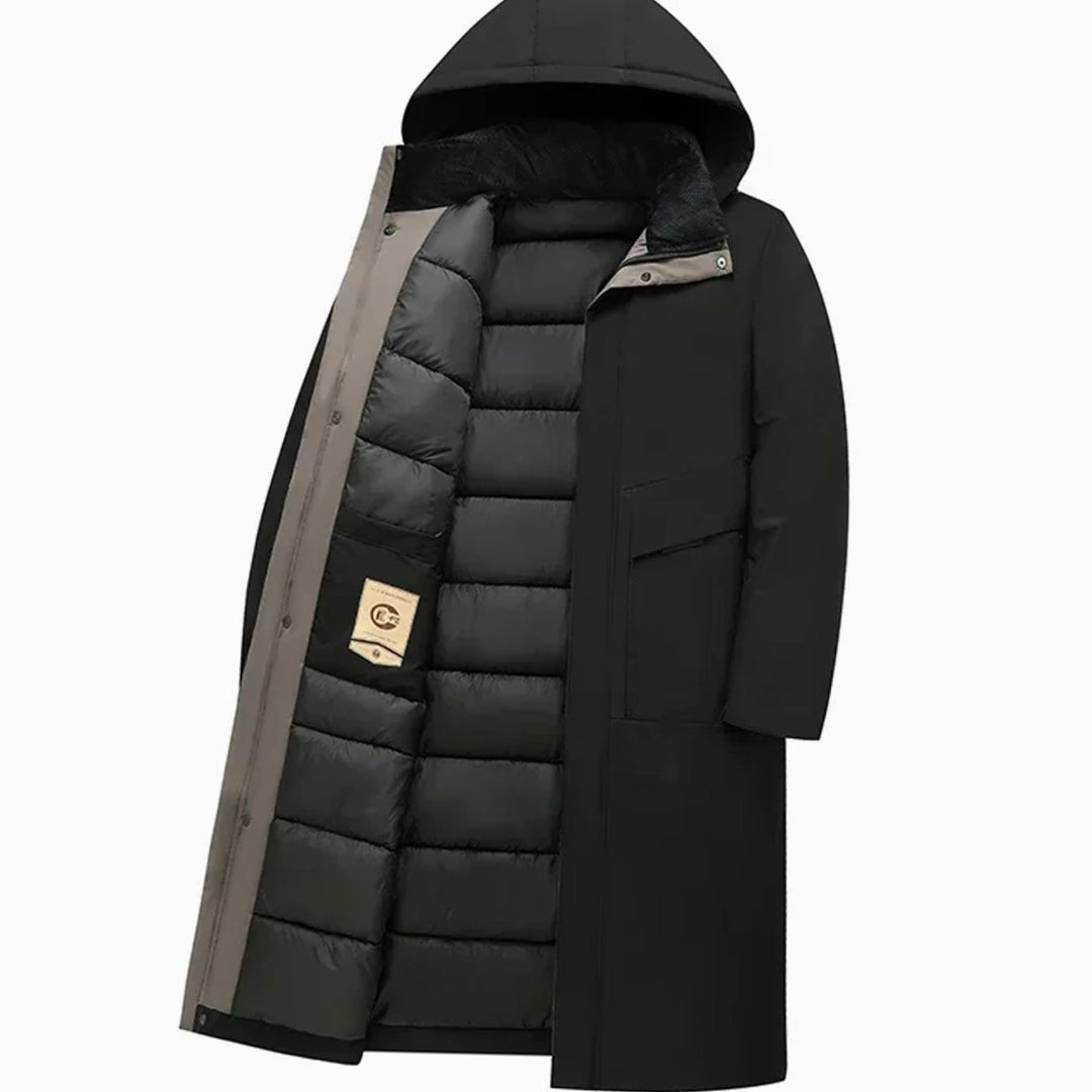Men's Long Quilted Hooded Winter Parka Coat