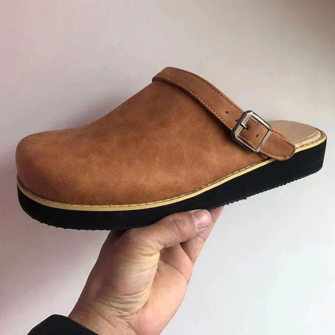 Men's Orthopaedic Nubuck Leather Slip on Buckle Clogs