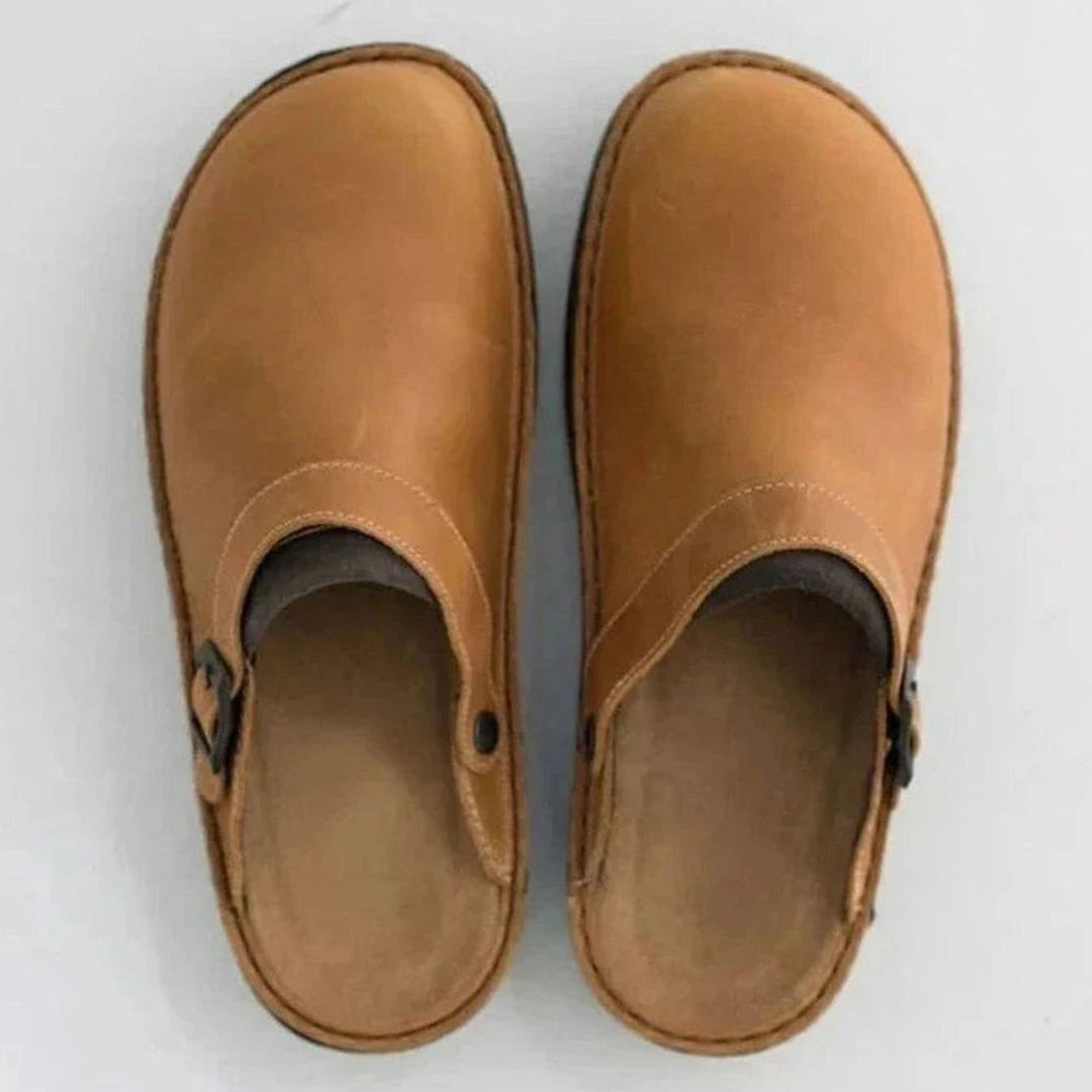 Men's Orthopaedic Nubuck Leather Slip on Buckle Clogs