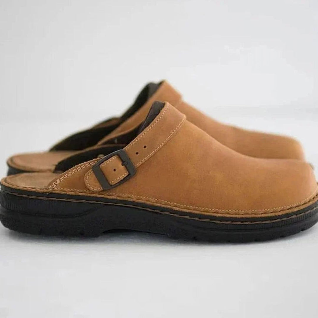 Men's Orthopaedic Nubuck Leather Slip on Buckle Clogs