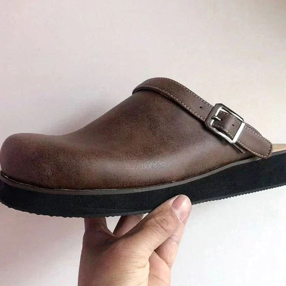 Men's Orthopaedic Nubuck Leather Slip on Buckle Clogs