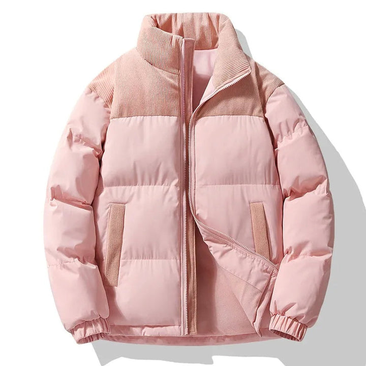 Men's Oversized Corduroy-Trim Quilted Padded Coat - Pink