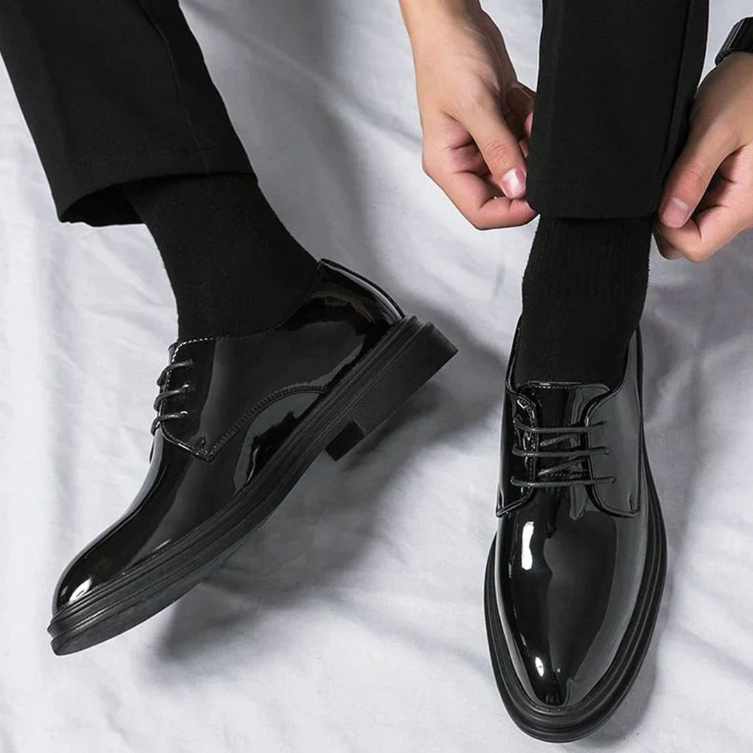 Men's Patent Leather Lace-Up Derby Dress Shoes