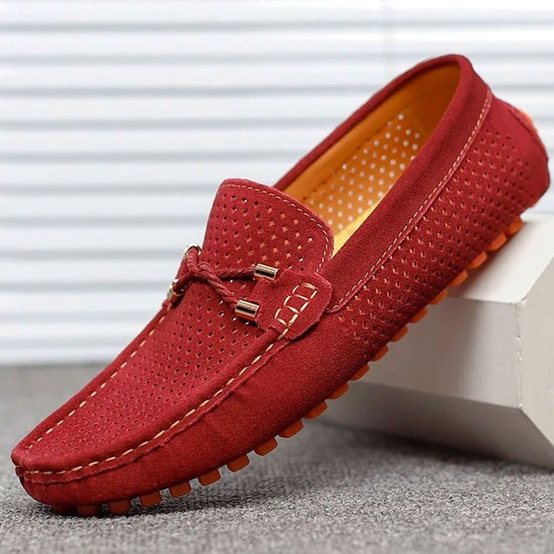 Men's Perforated Suede Slip-On Loafers Contrast Sole
