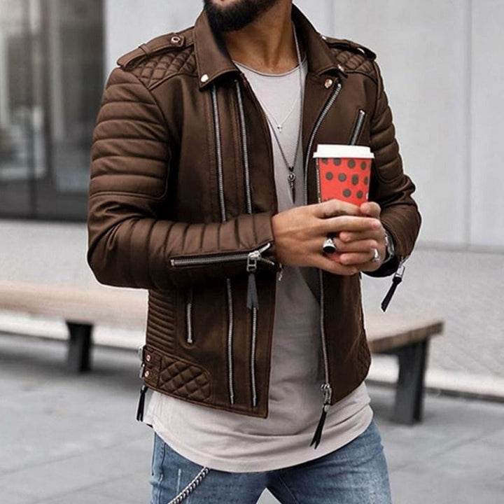 Men's Quilted Faux Leather Biker Jacket Multi-Zip