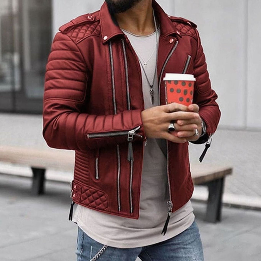 Men's Quilted Faux Leather Biker Jacket Multi-Zip