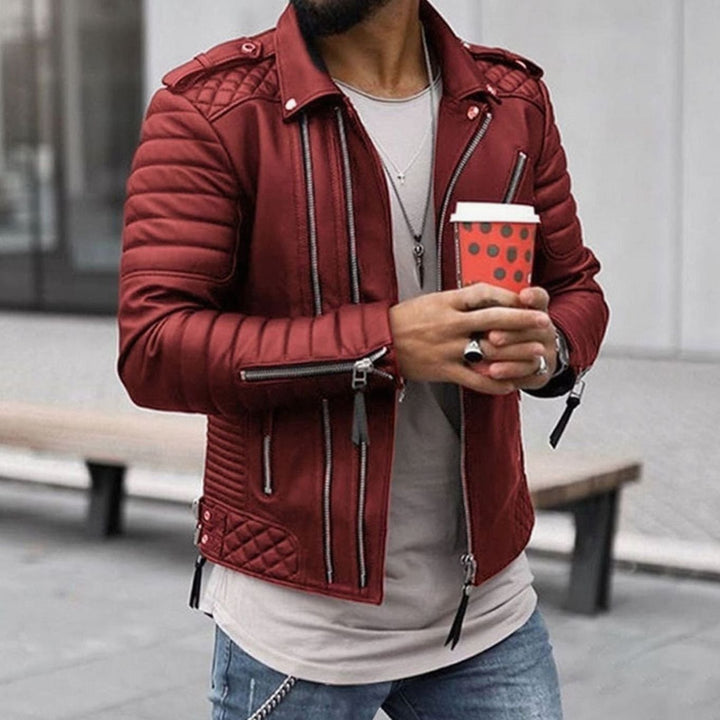 Men's Quilted Faux Leather Biker Jacket Multi-Zip