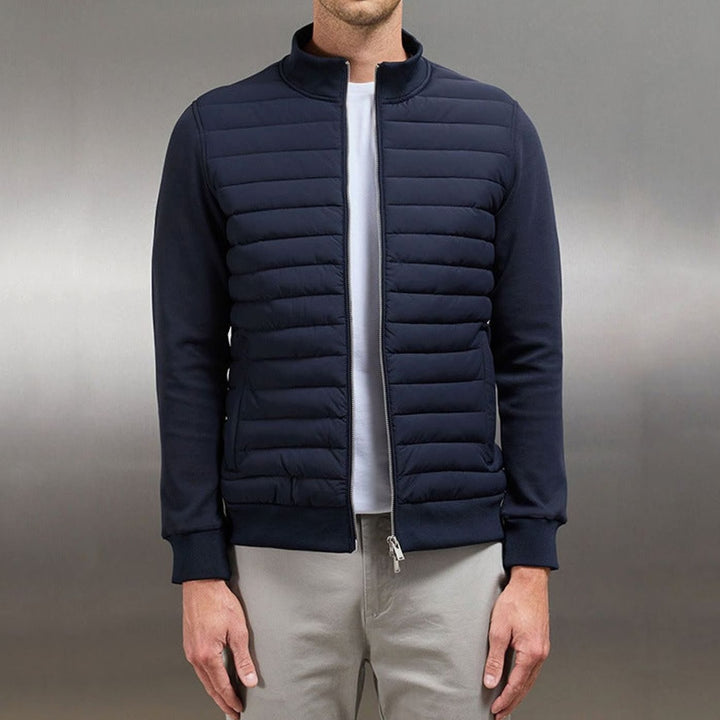 Men's Quilted Front Zip-Up Oversized Knit Cardigan Jacket