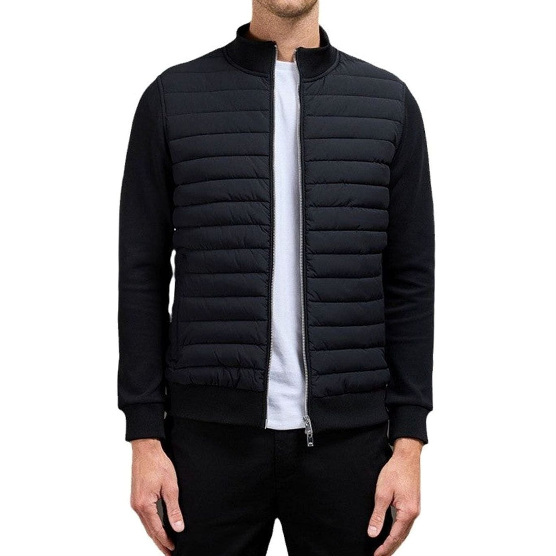Men's Quilted Front Zip-Up Oversized Knit Cardigan Jacket