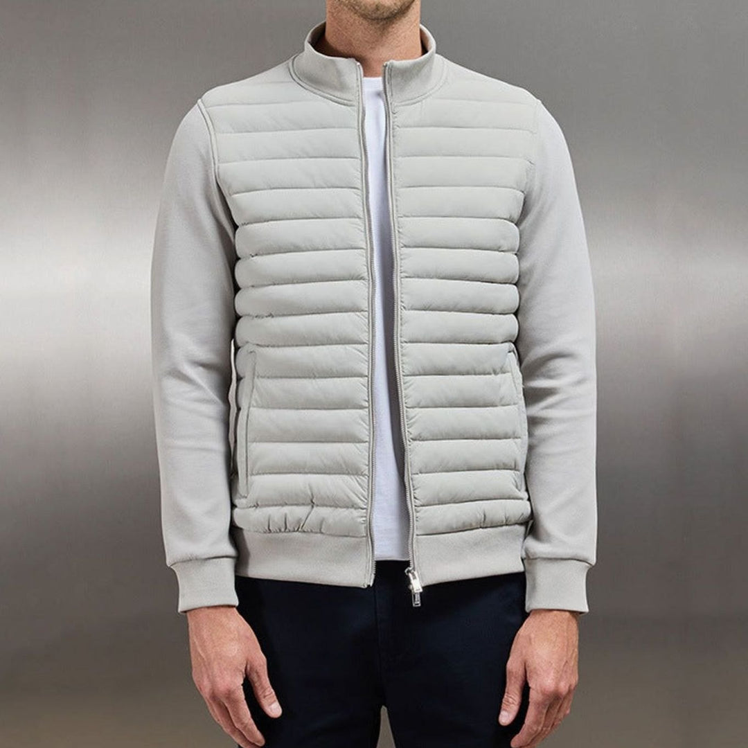 Men's Quilted Front Zip-Up Oversized Knit Cardigan Jacket