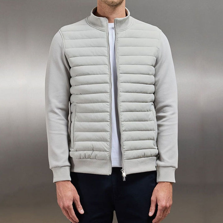 Men's Quilted Front Zip-Up Oversized Knit Cardigan Jacket