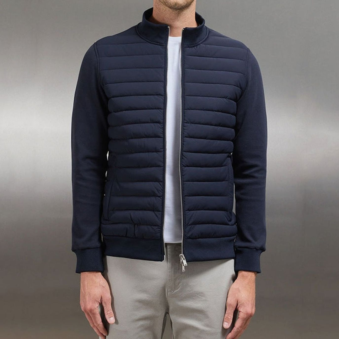 Men's Quilted Front Zip-Up Oversized Knit Cardigan Jacket
