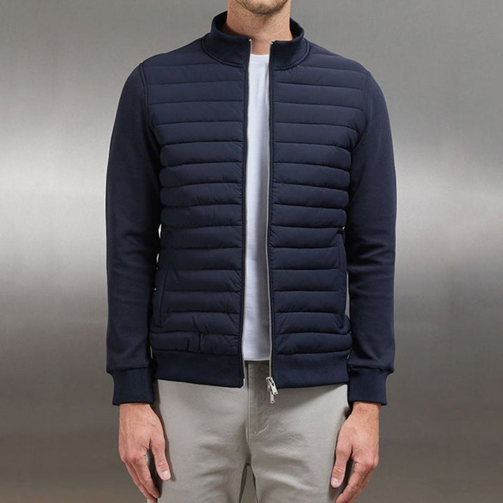 Men's Quilted Front Zip-Up Oversized Knit Cardigan Jacket