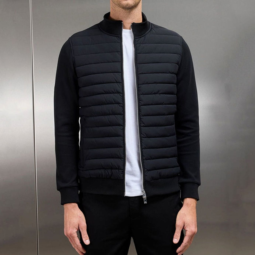 Men's Quilted Front Zip-Up Oversized Knit Cardigan Jacket