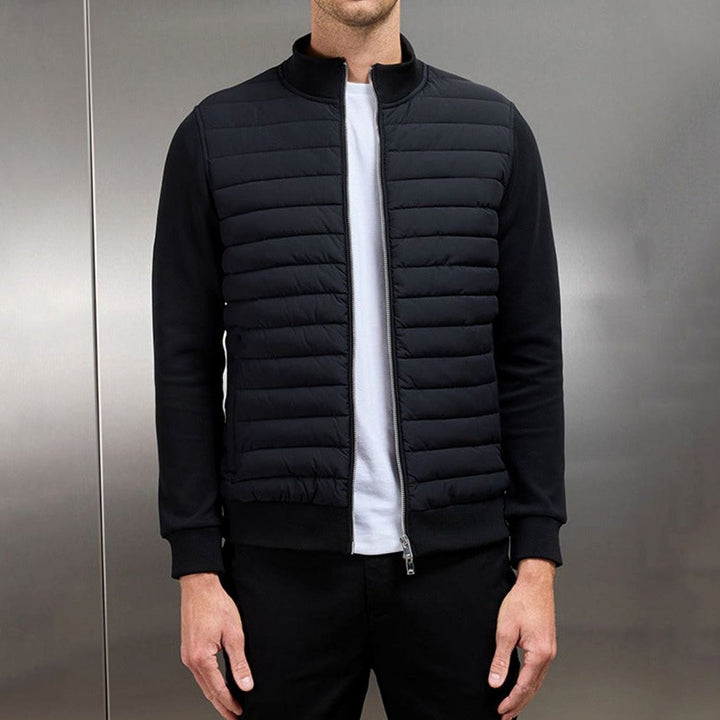 Men's Quilted Front Zip-Up Oversized Knit Cardigan Jacket