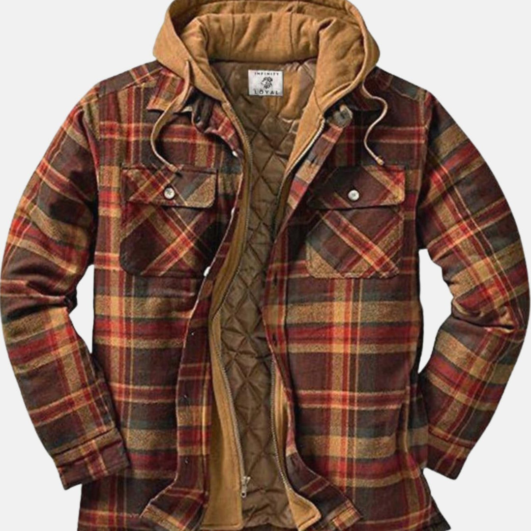 Men's Quilted-Lined Hooded Plaid Flannel Shirt Jacket