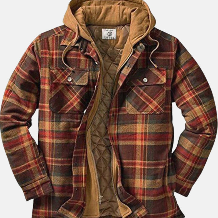 Men's Quilted-Lined Hooded Plaid Flannel Shirt Jacket