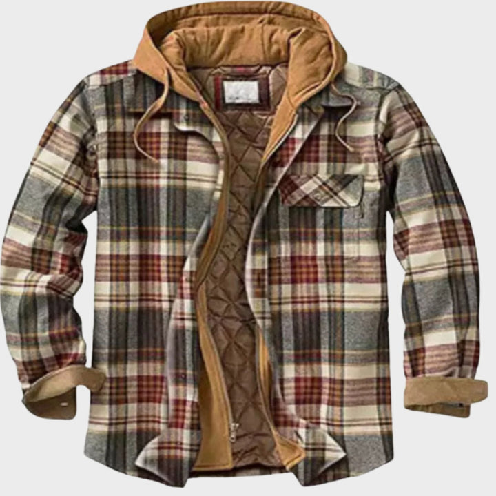 Men's Quilted-Lined Hooded Plaid Flannel Shirt Jacket