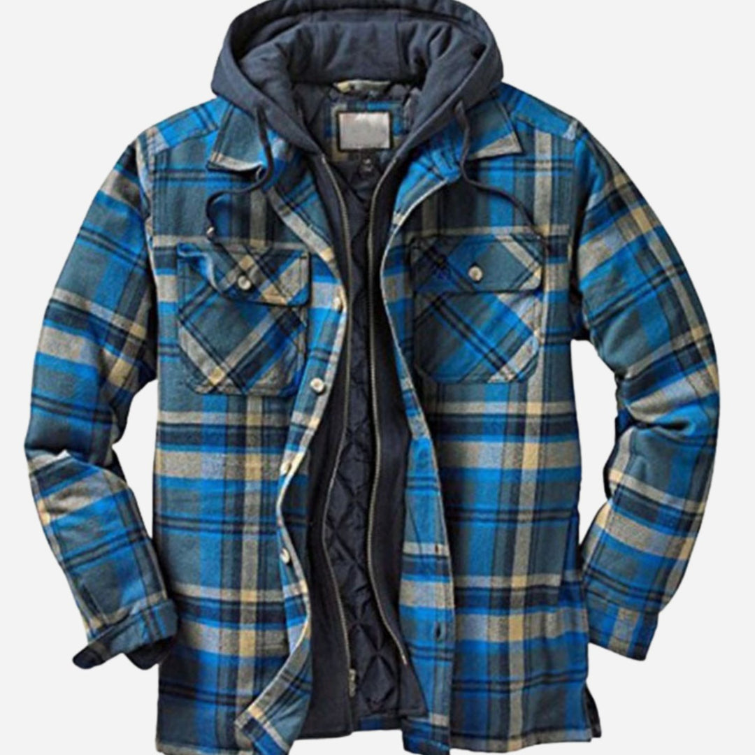 Men's Quilted-Lined Hooded Plaid Flannel Shirt Jacket