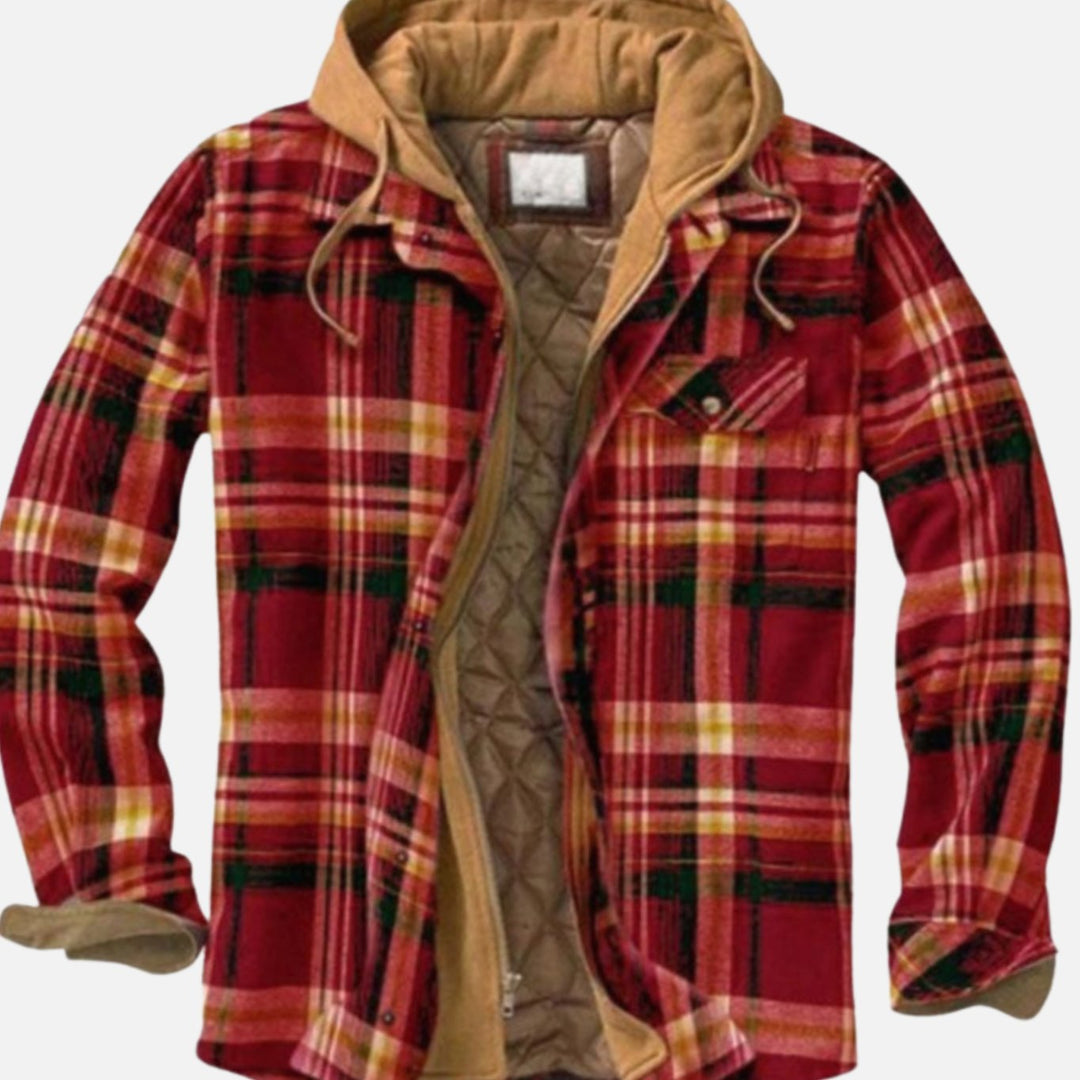 Men's Quilted-Lined Hooded Plaid Flannel Shirt Jacket