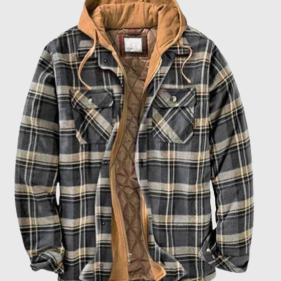 Men's Quilted-Lined Hooded Plaid Flannel Shirt Jacket