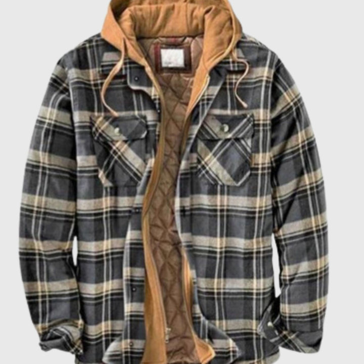 Men's Quilted-Lined Hooded Plaid Flannel Shirt Jacket