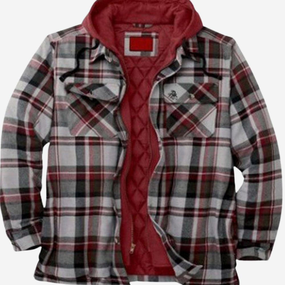 Men's Quilted-Lined Hooded Plaid Flannel Shirt Jacket