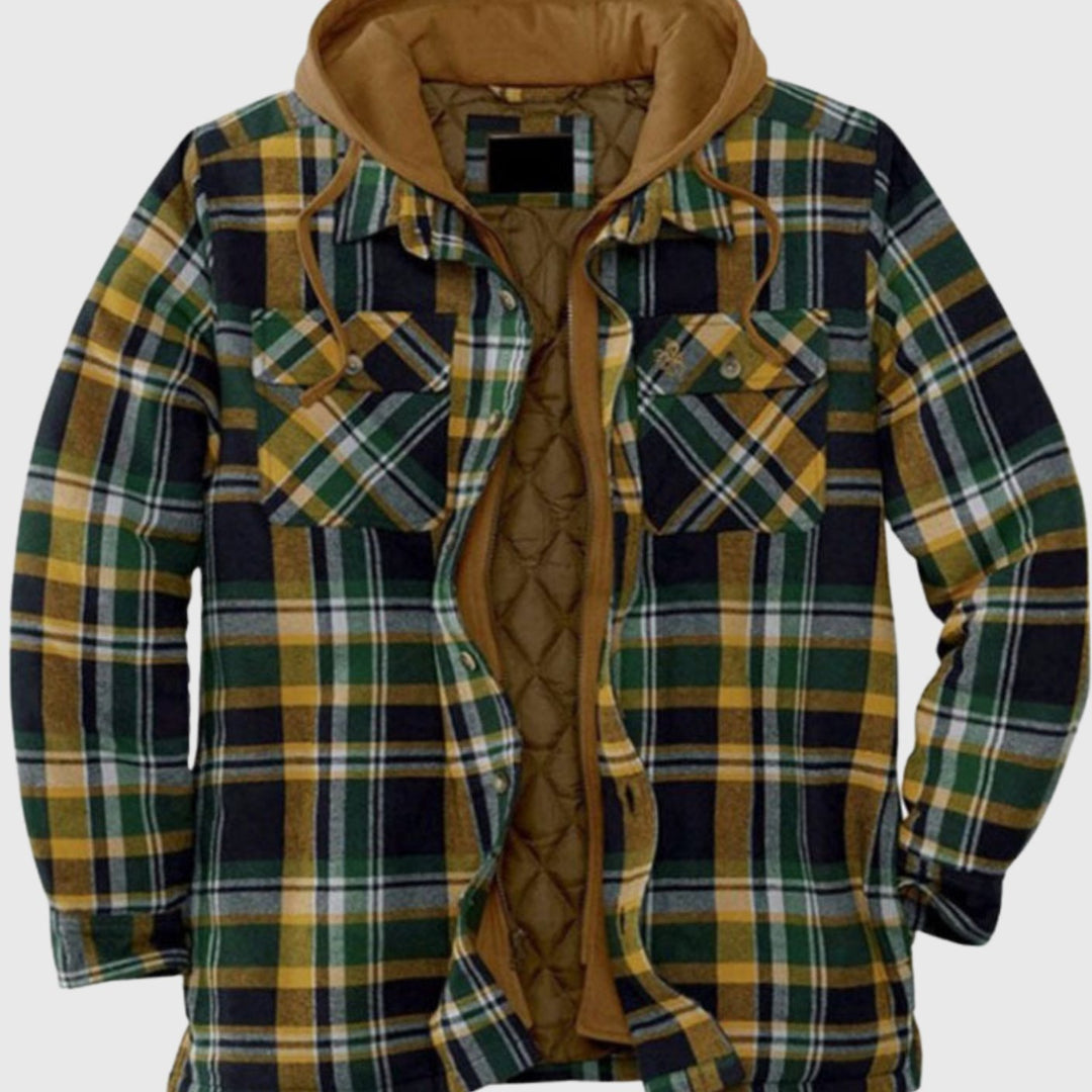 Men's Quilted-Lined Hooded Plaid Flannel Shirt Jacket