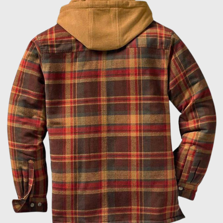 Men's Quilted-Lined Hooded Plaid Flannel Shirt Jacket