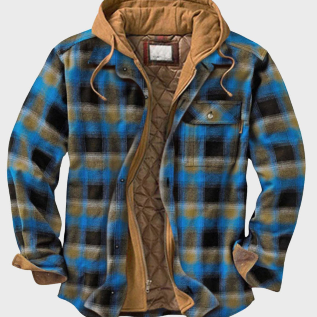 Men's Quilted-Lined Hooded Plaid Flannel Shirt Jacket