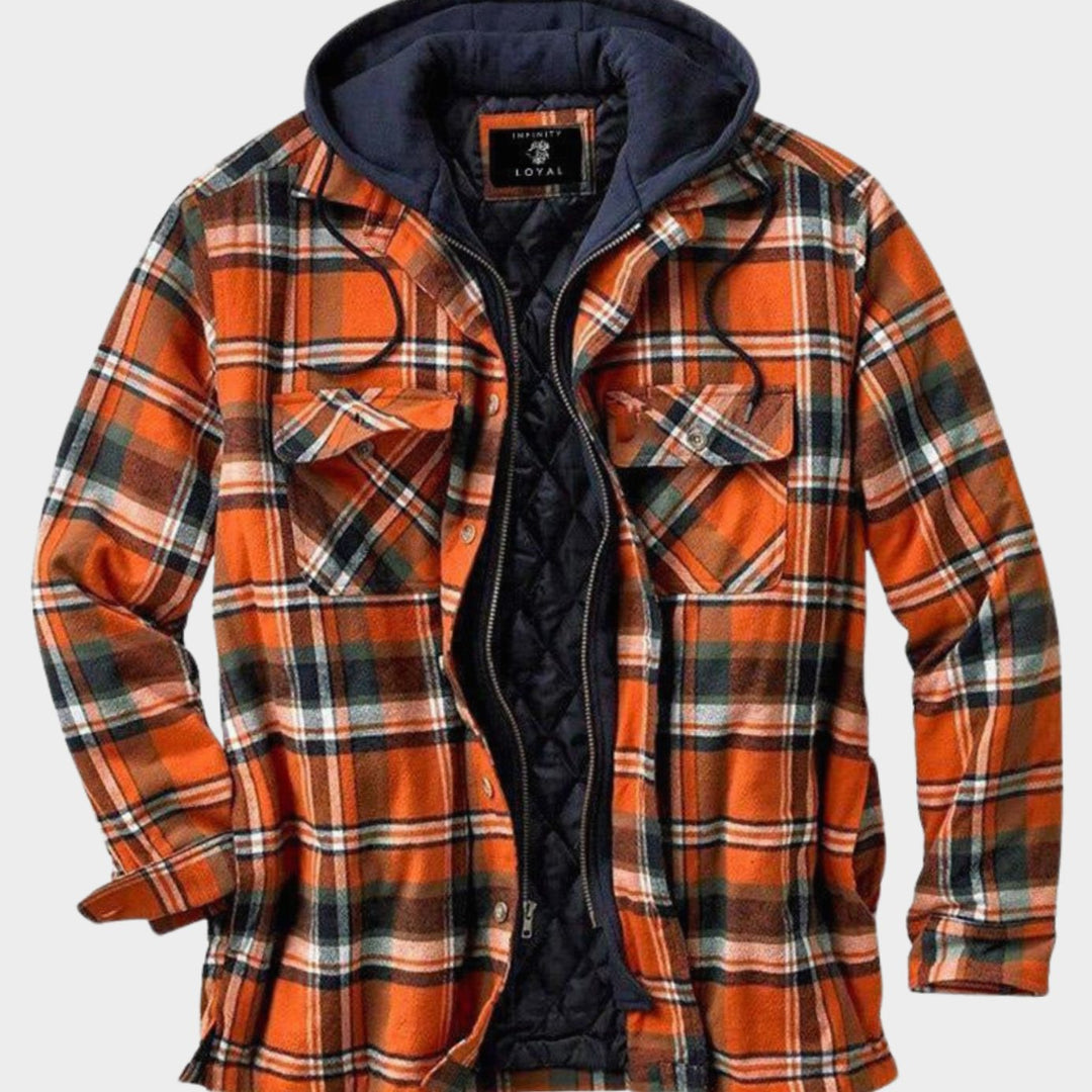 Men's Quilted-Lined Hooded Plaid Flannel Shirt Jacket