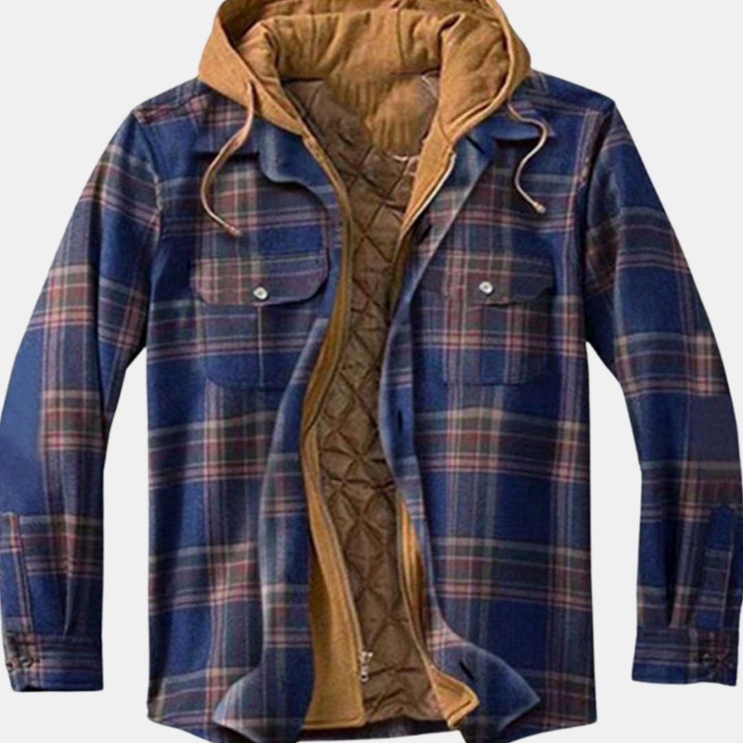 Men's Quilted-Lined Hooded Plaid Flannel Shirt Jacket