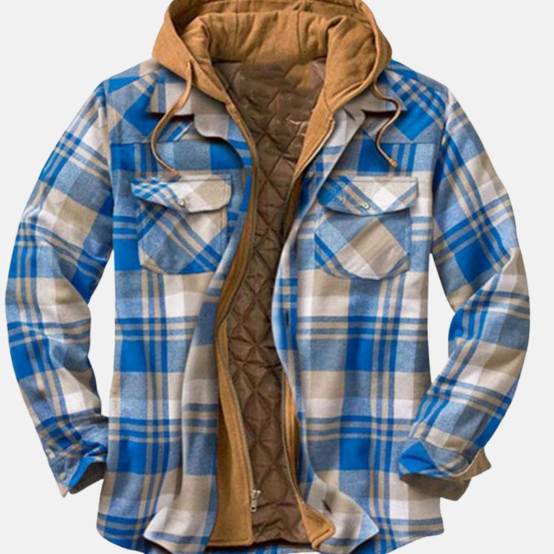 Men's Quilted-Lined Hooded Plaid Flannel Shirt Jacket