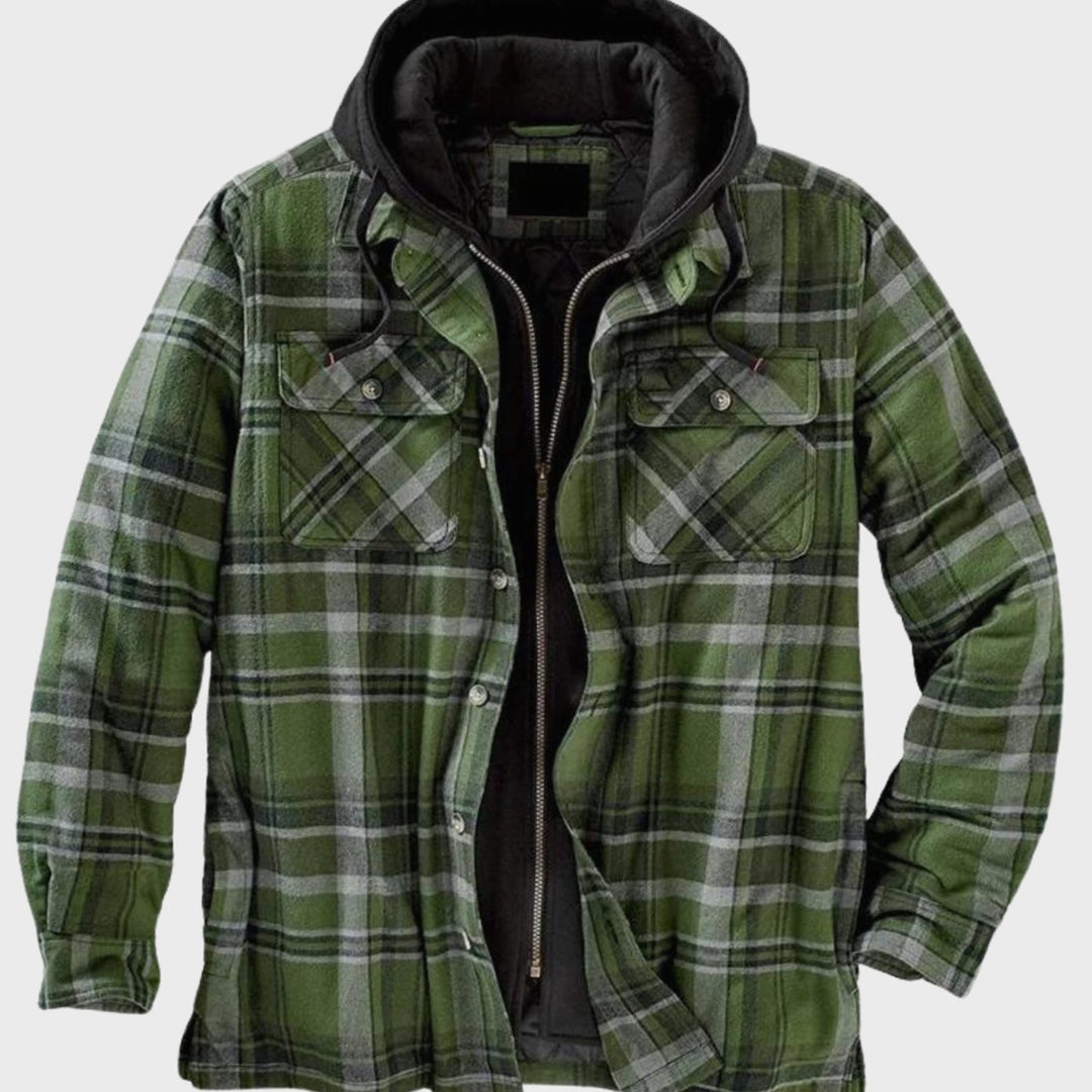 Men's Quilted-Lined Hooded Plaid Flannel Shirt Jacket