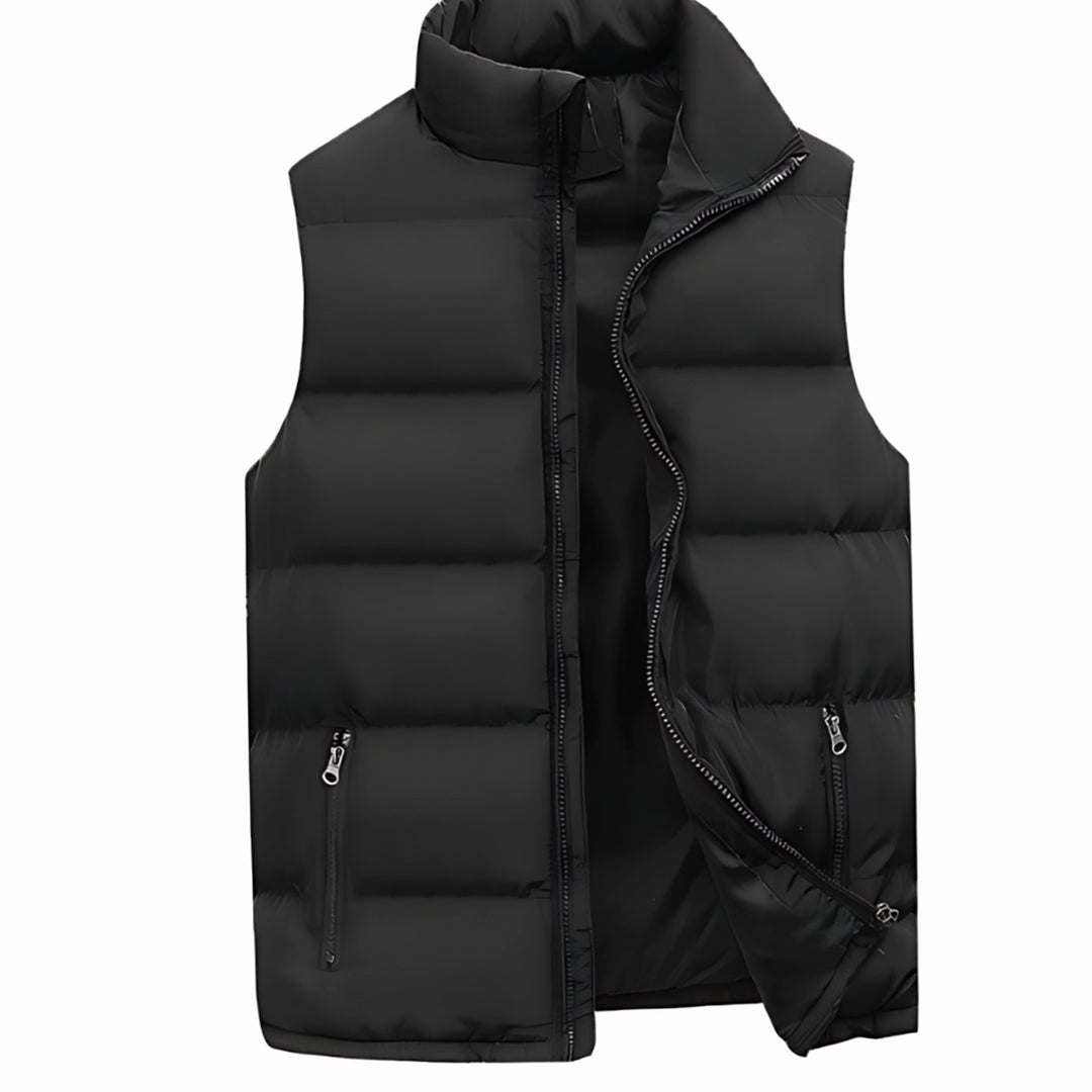 Men's Quilted Zip-Up Padded Gilet Stand Collar Sleeveless Jacket