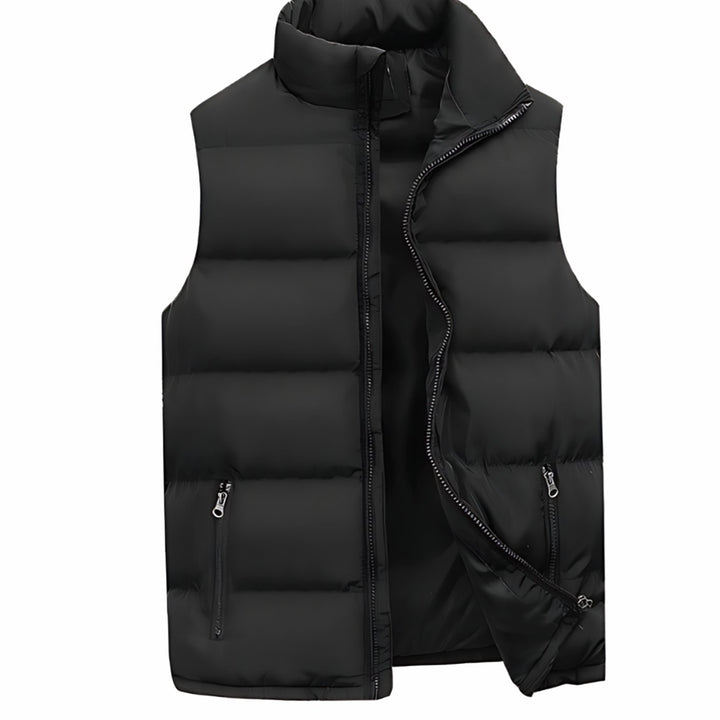 Men's Quilted Zip-Up Padded Gilet Stand Collar Sleeveless Jacket