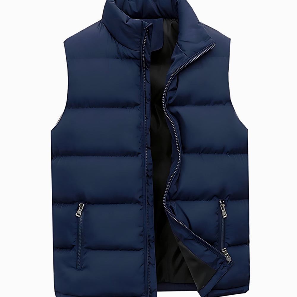 Men's Quilted Zip-Up Padded Gilet Stand Collar Sleeveless Jacket