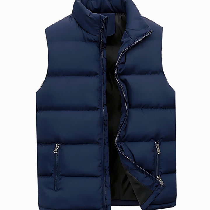 Men's Quilted Zip-Up Padded Gilet Stand Collar Sleeveless Jacket