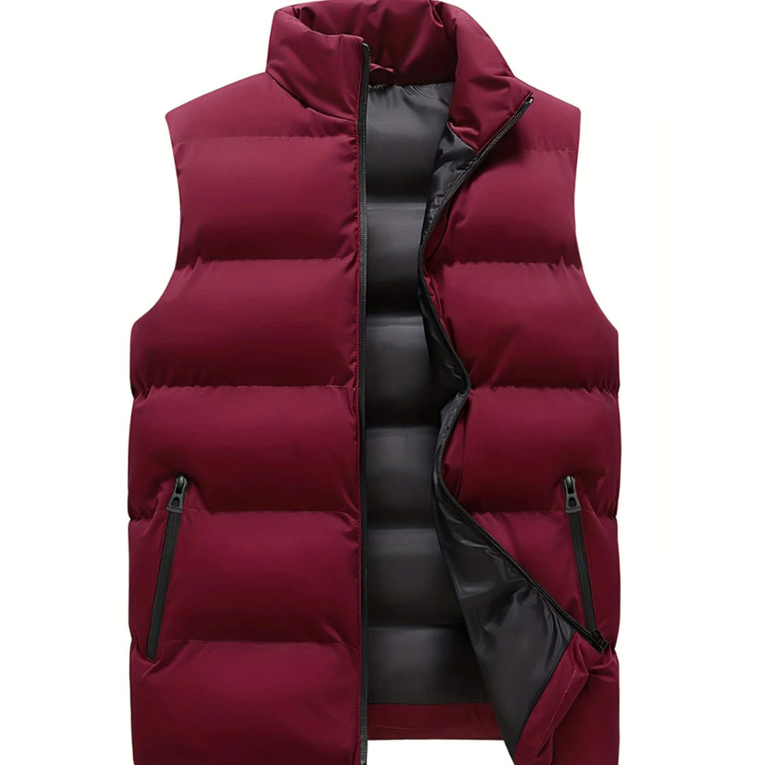 Men's Quilted Zip-Up Padded Gilet Stand Collar Sleeveless Jacket