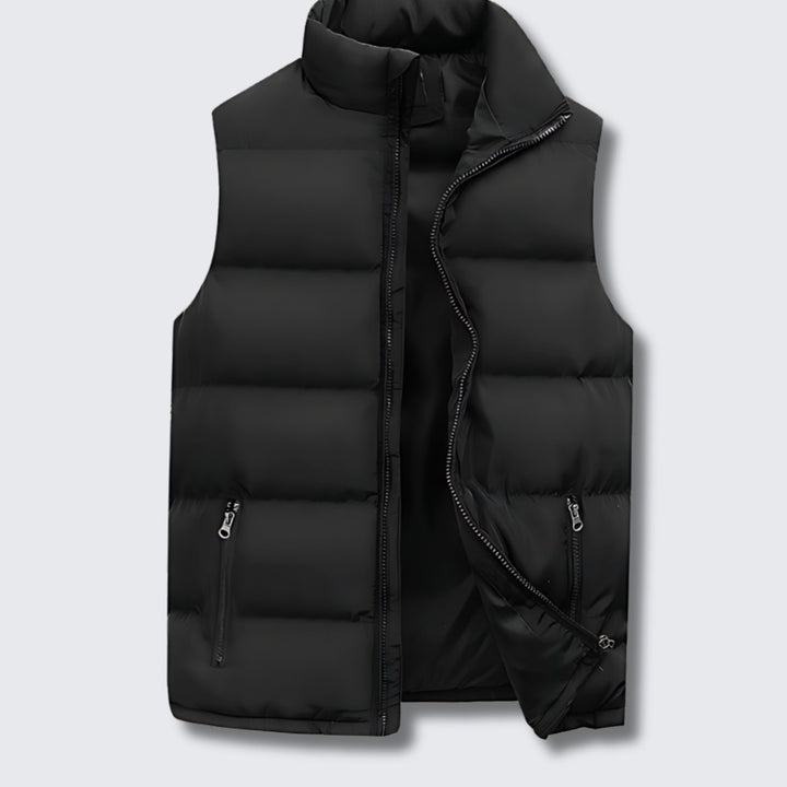Men's Quilted Zip-Up Padded Gilet Stand Collar Sleeveless Jacket