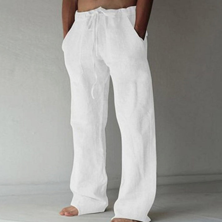 Men's Relaxed-Fit Drawstring Linen-Look Straight-Leg Trousers