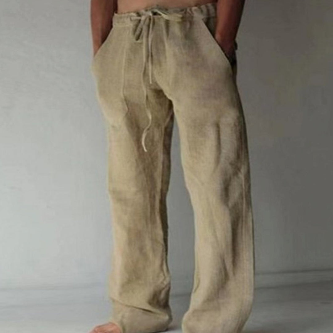 Men's Relaxed-Fit Drawstring Linen-Look Straight-Leg Trousers