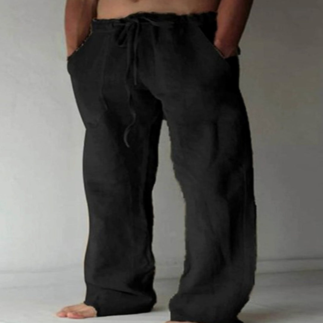 Men's Relaxed-Fit Drawstring Linen-Look Straight-Leg Trousers