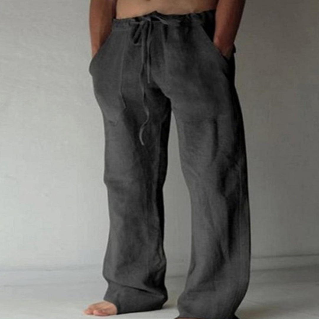 Men's Relaxed-Fit Drawstring Linen-Look Straight-Leg Trousers