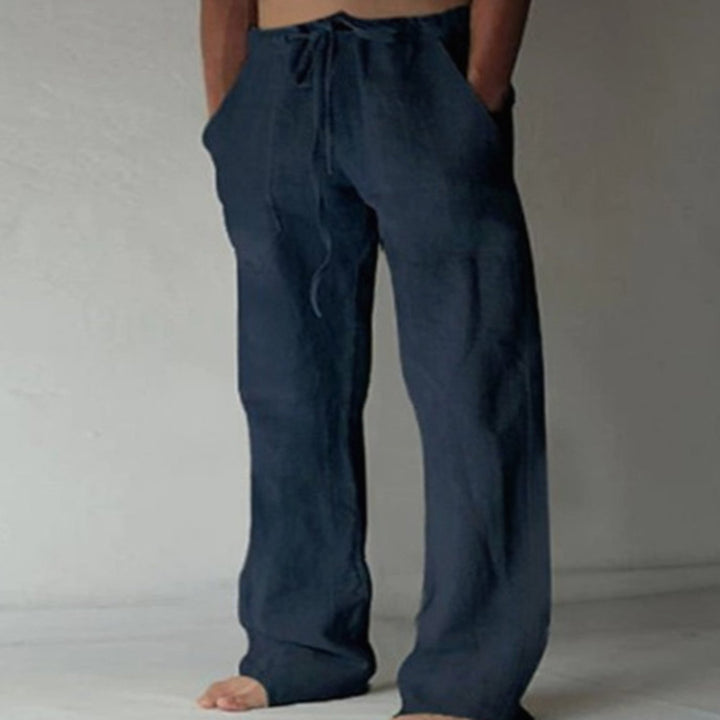 Men's Relaxed-Fit Drawstring Linen-Look Straight-Leg Trousers